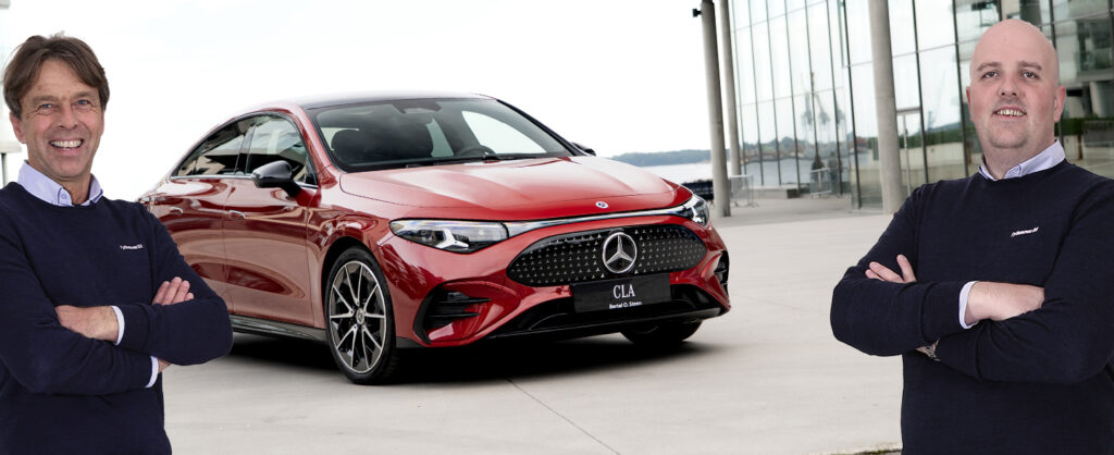 Mercedes-Benz CLA parkert med Arve Paulsen og Fredrik Ottesen